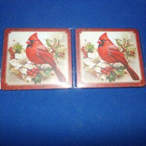 New! Set of 2 Cardinal, Holly & Poinsettia Cardboard Coasters - VFW